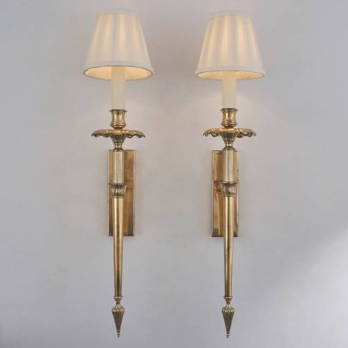 Pair torchiere large wall lights sconces, Neoclassical, brass acanthus leaf, 1950`s ca, French